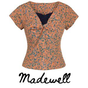 Madewell Orange Floral Cotton Twist-Front Top NWT – Size 8